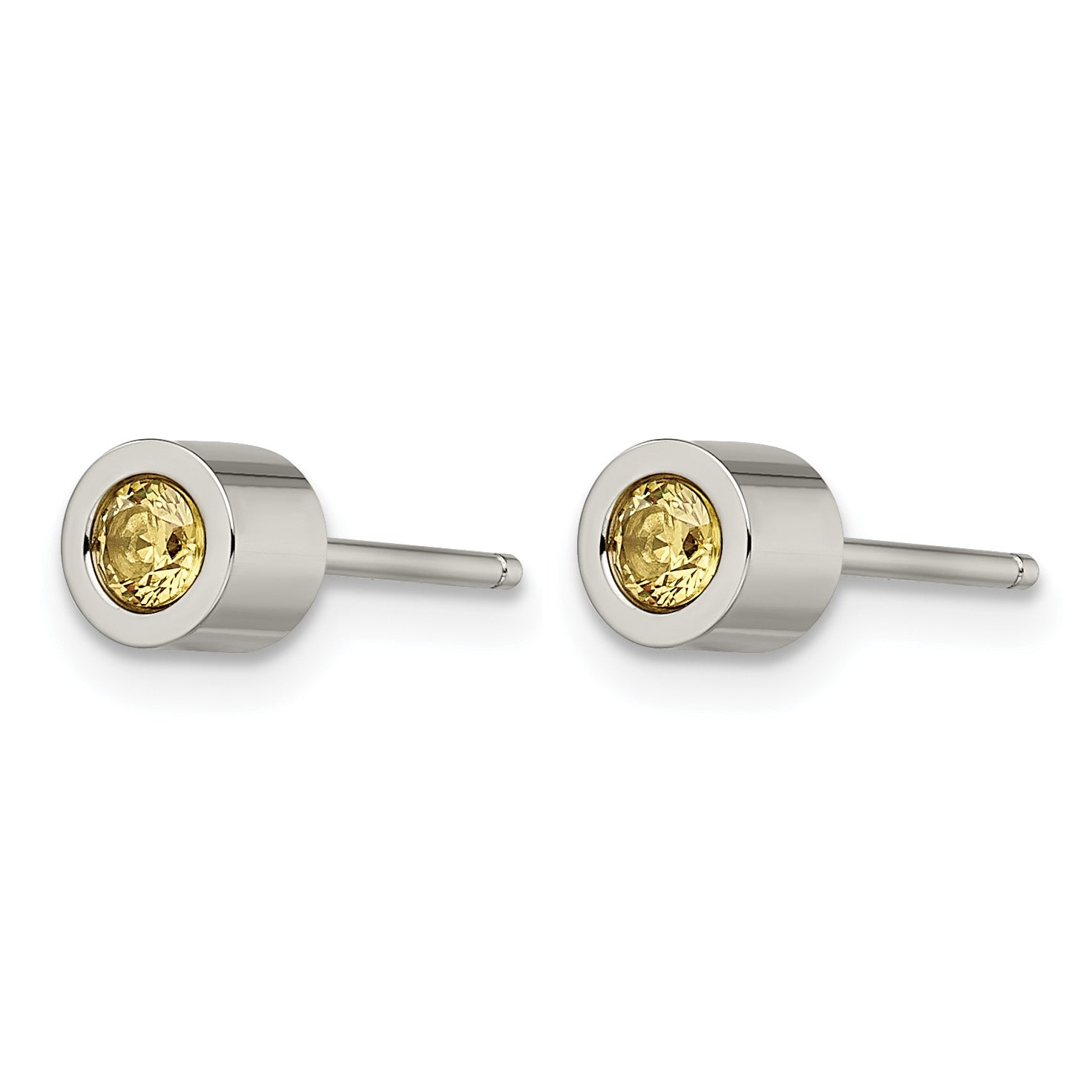 Stainless Steel Polished Yellow Cubic Zirconia Birthstone Stud Earrings for Women