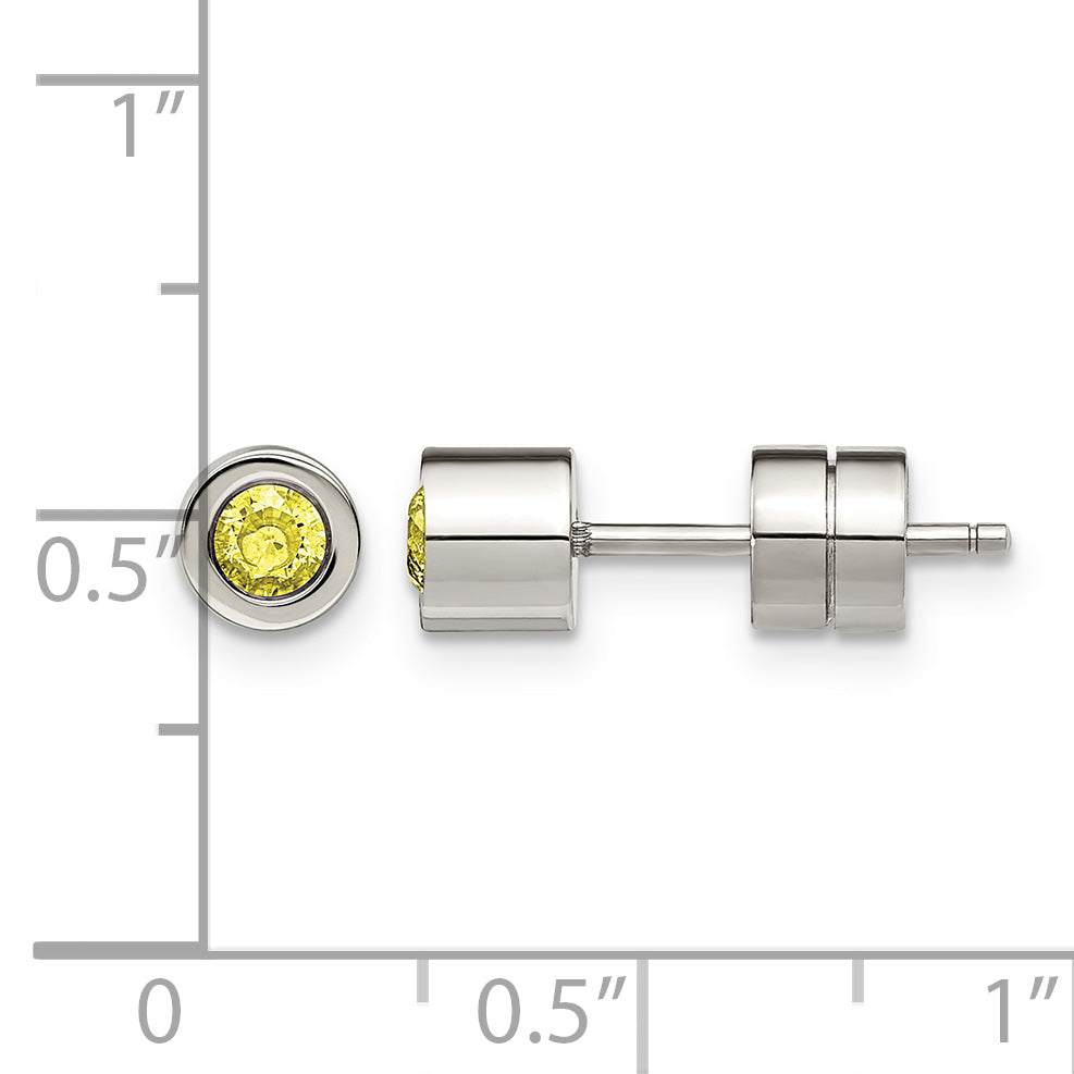 Stainless Steel Polished Yellow Cubic Zirconia Birthstone Stud Earrings for Women