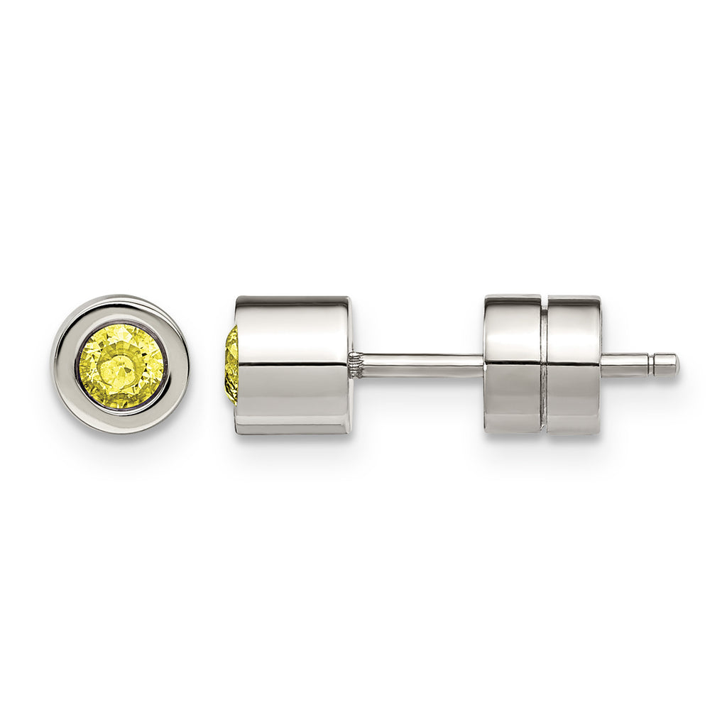 Stainless Steel Polished Yellow Cubic Zirconia Birthstone Stud Earrings for Women