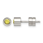 Stainless Steel Polished Yellow Cubic Zirconia Birthstone Stud Earrings for Women