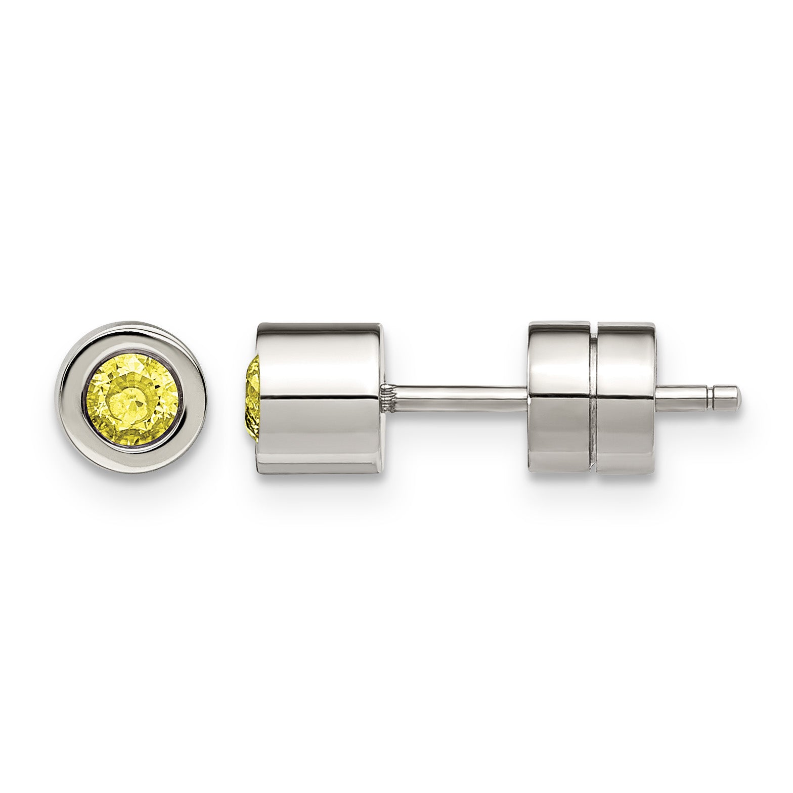 Stainless Steel Polished Yellow Cubic Zirconia Birthstone Stud Earrings for Women