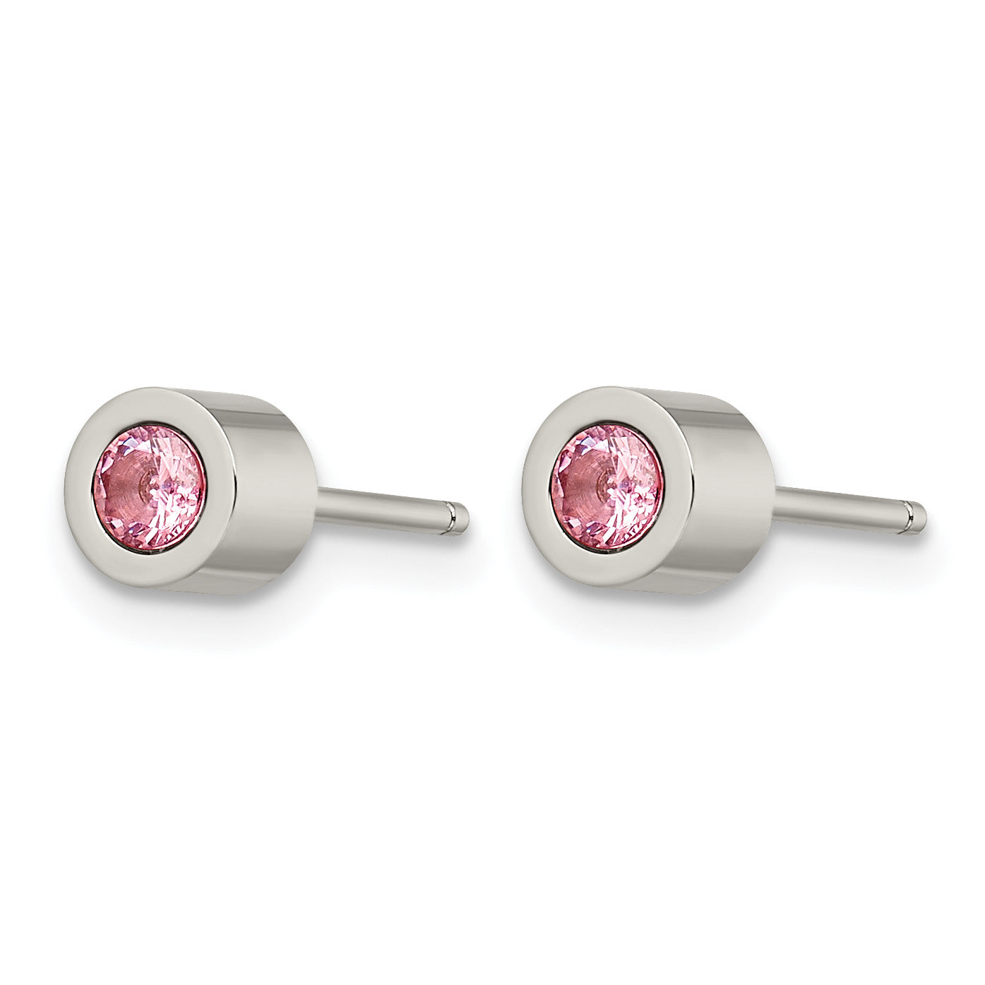 Stainless Steel Polished Pink Cubic Zirconia Birthstone Stud Earrings for Women Secondary image