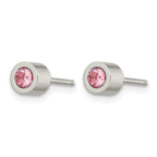 Stainless Steel Polished Pink Cubic Zirconia Birthstone Stud Earrings for Women