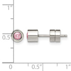 Stainless Steel Polished Pink Cubic Zirconia Birthstone Stud Earrings for Women