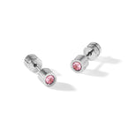 Stainless Steel Polished Pink Cubic Zirconia Birthstone Stud Earrings for Women
