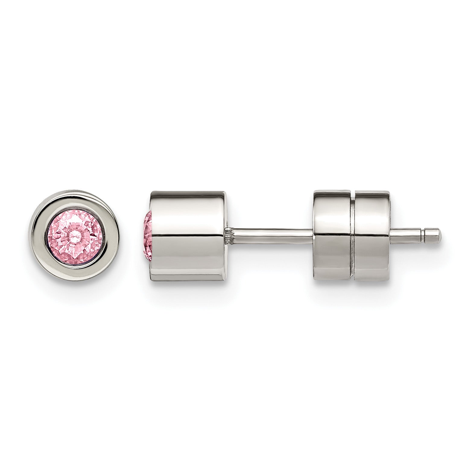 Stainless Steel Polished Pink Cubic Zirconia Birthstone Stud Earrings for Women Main image