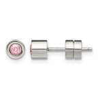 Stainless Steel Polished Pink Cubic Zirconia Birthstone Stud Earrings for Women