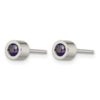 Stainless Steel Polished Blue Cubic Zirconia Birthstone Stud Earrings for Women