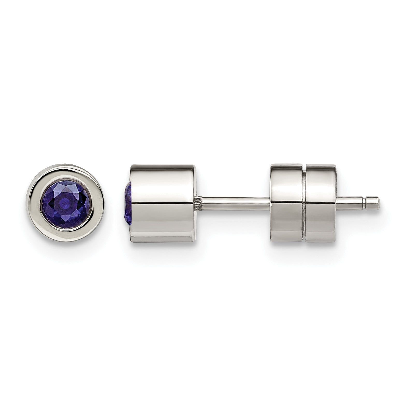 Stainless Steel Polished Blue Cubic Zirconia Birthstone Stud Earrings for Women Main image