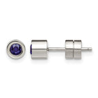 Stainless Steel Polished Blue Cubic Zirconia Birthstone Stud Earrings for Women