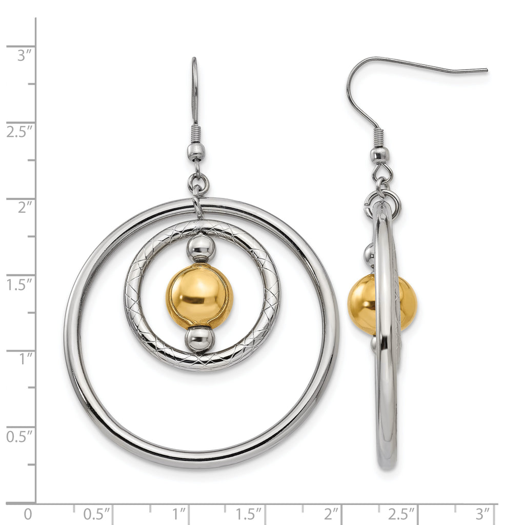 Stainless Steel Gold-Tone Polished Textured Drop Dangle Earrings for Women