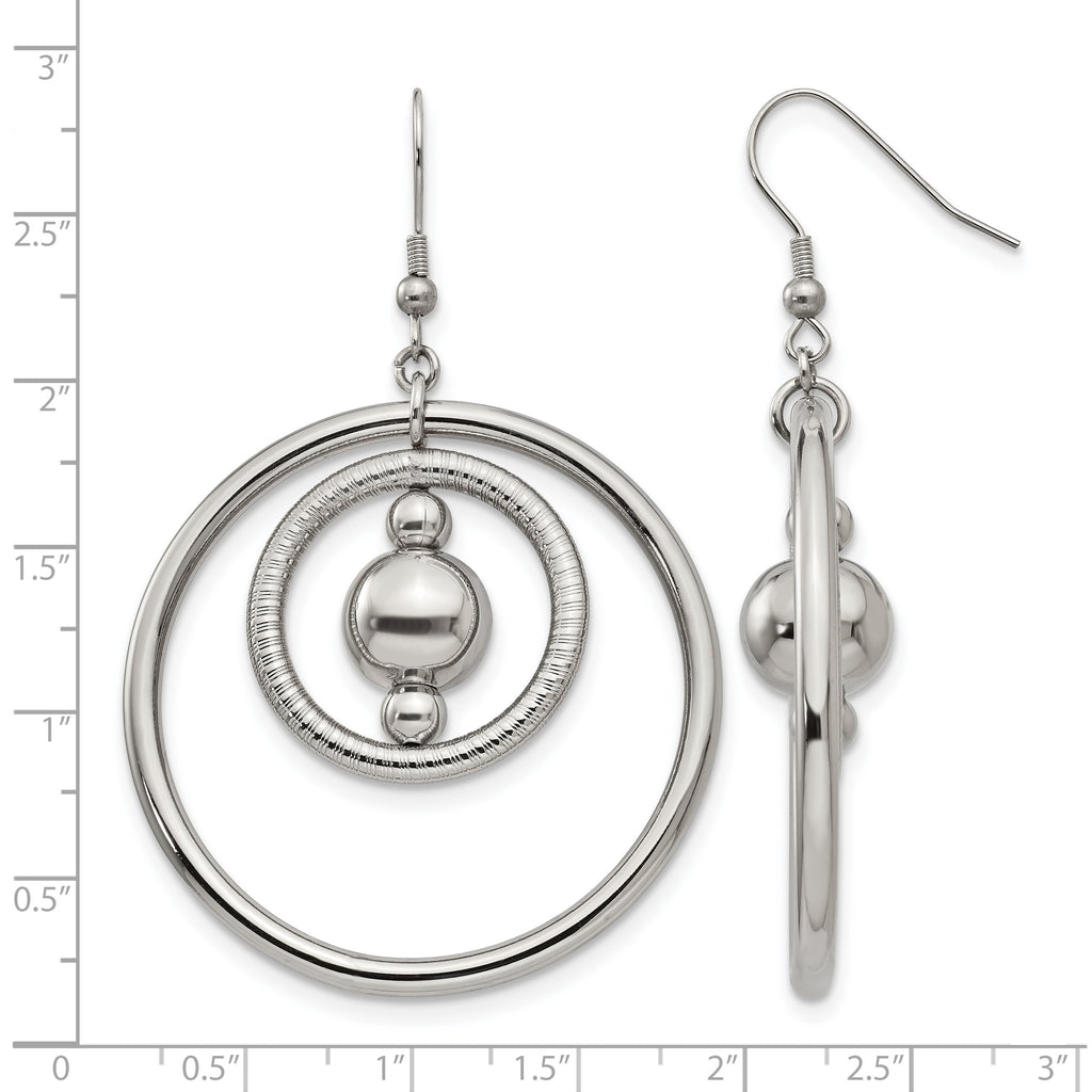 Stainless Steel Polished Geometric Textured Drop Dangle Earrings for Women