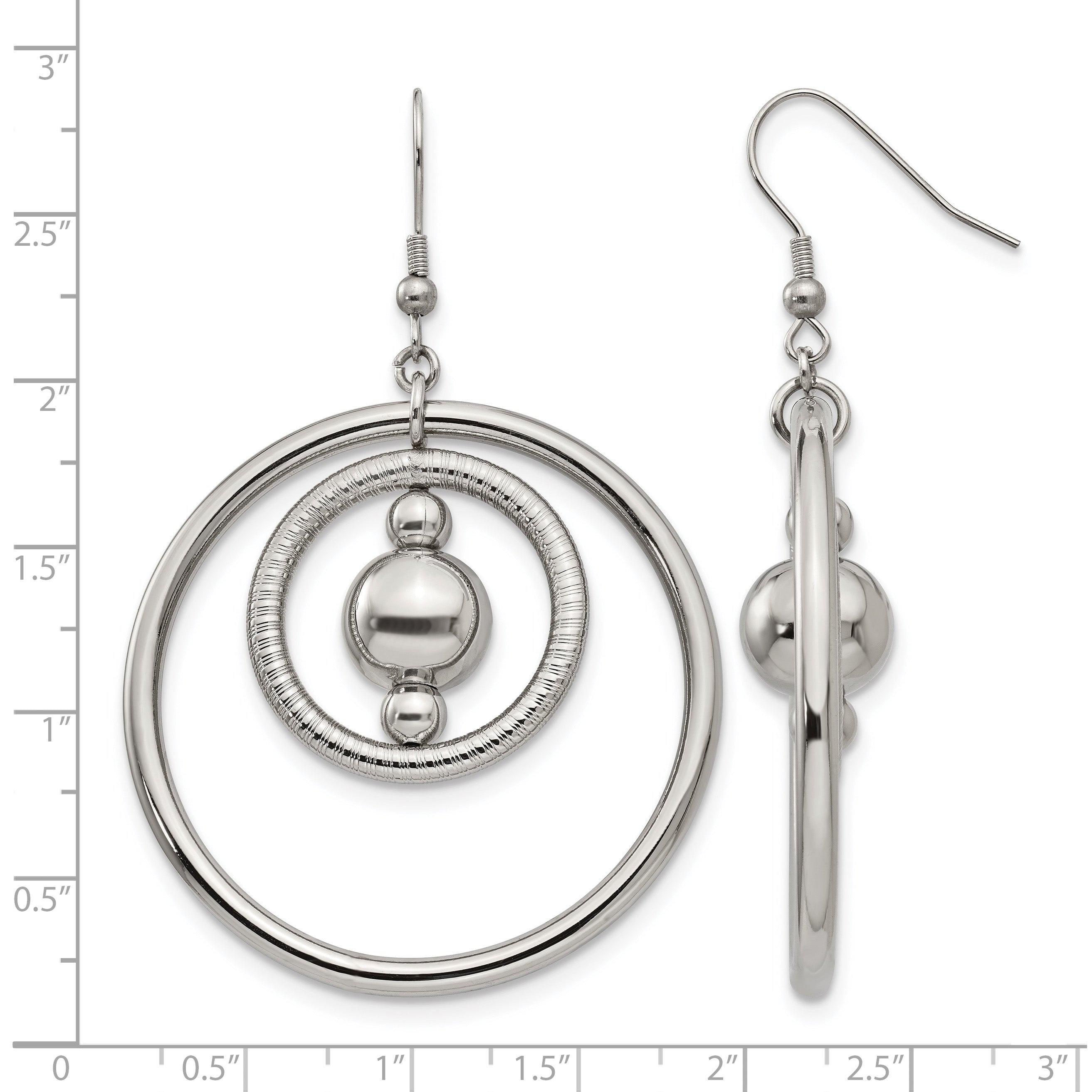 Stainless Steel Polished Geometric Textured Drop Dangle Earrings for Women