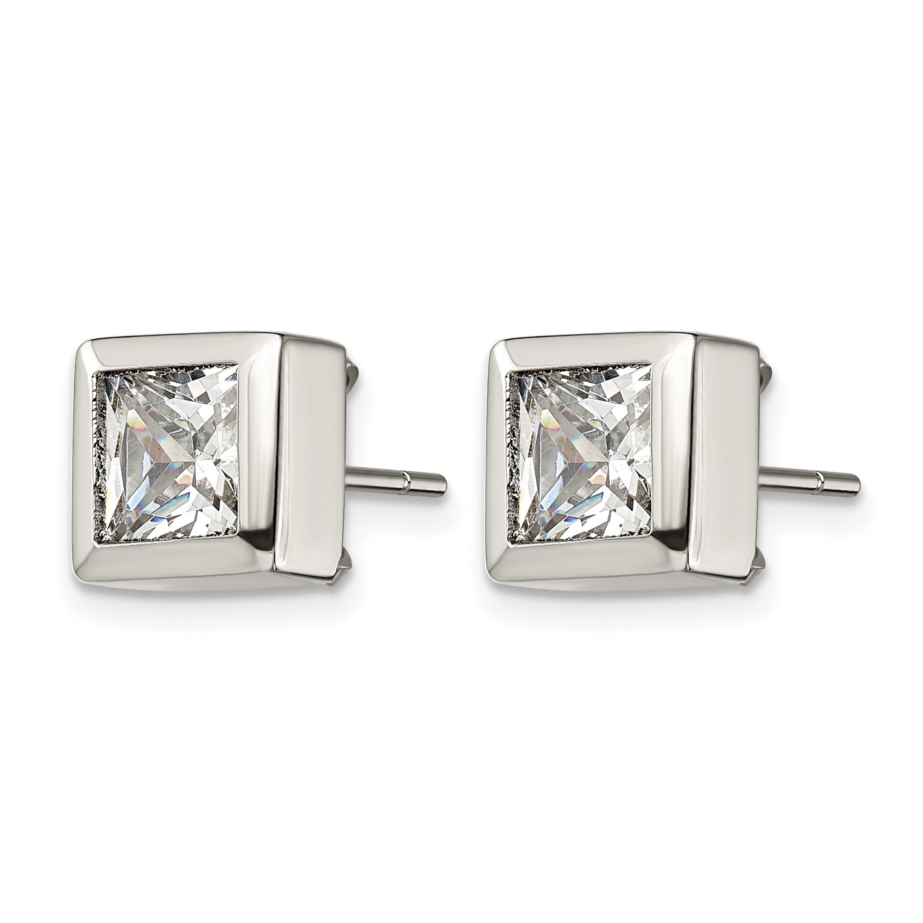Stainless Steel Polished Square Cubic Zirconia Stud Earrings Secondary image