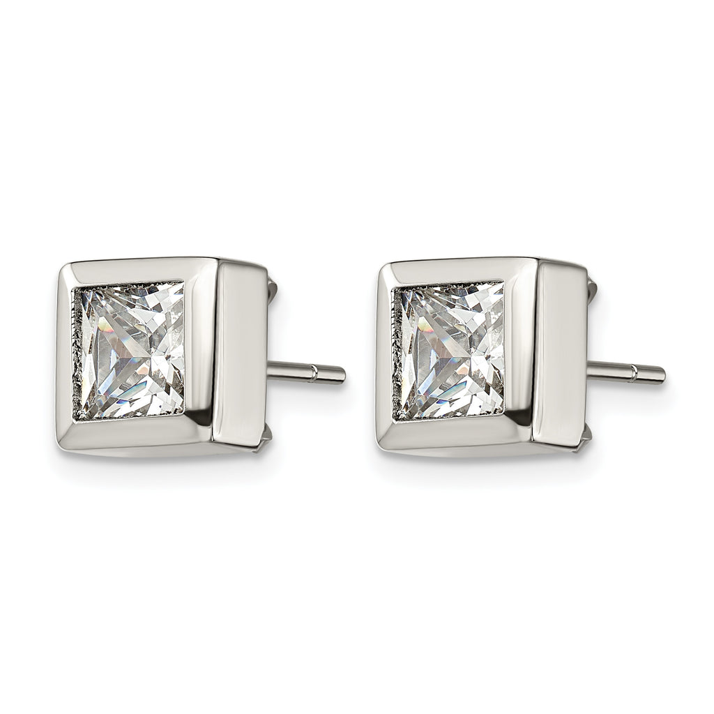Stainless Steel Polished Square Cubic Zirconia Stud Earrings
