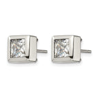 Stainless Steel Polished Square Cubic Zirconia Stud Earrings