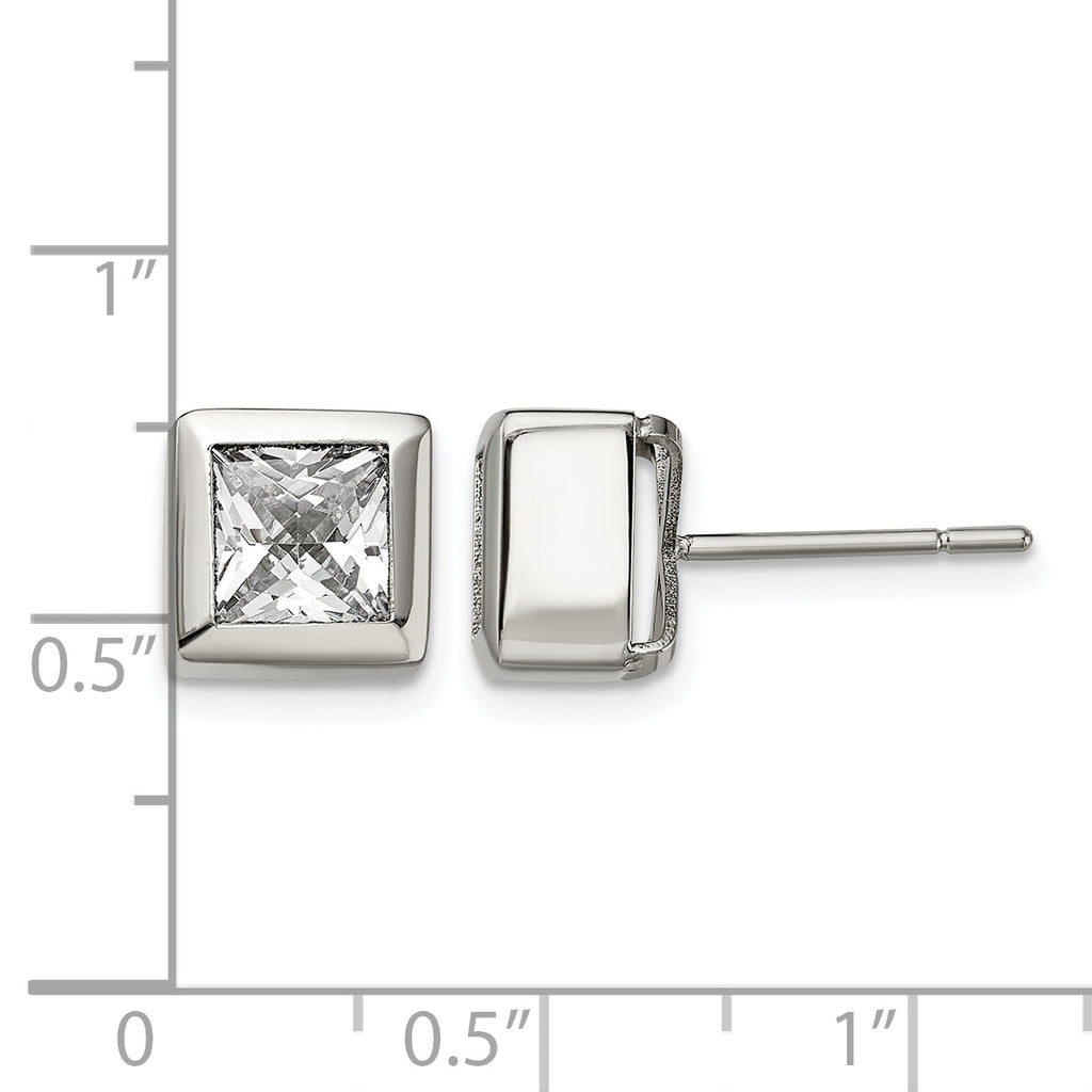 Stainless Steel Polished Square Cubic Zirconia Stud Earrings