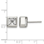Stainless Steel Polished Square Cubic Zirconia Stud Earrings