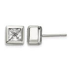 Stainless Steel Polished Square Cubic Zirconia Stud Earrings