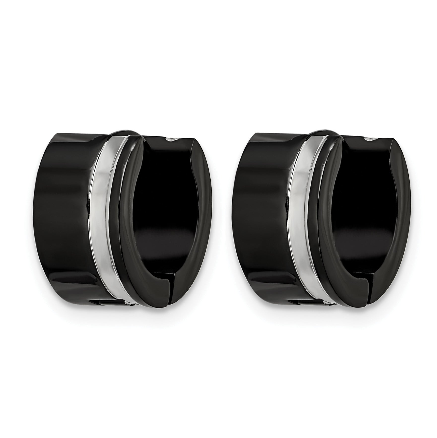 Stainless Steel Black Polished Hinged Huggie Hoop Earrings Secondary image