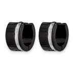 Stainless Steel Black Polished Hinged Huggie Hoop Earrings