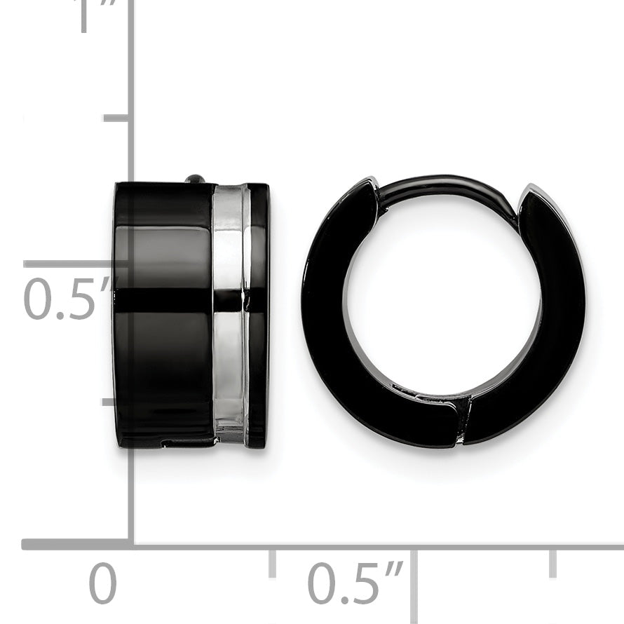 Stainless Steel Black Polished Hinged Huggie Hoop Earrings