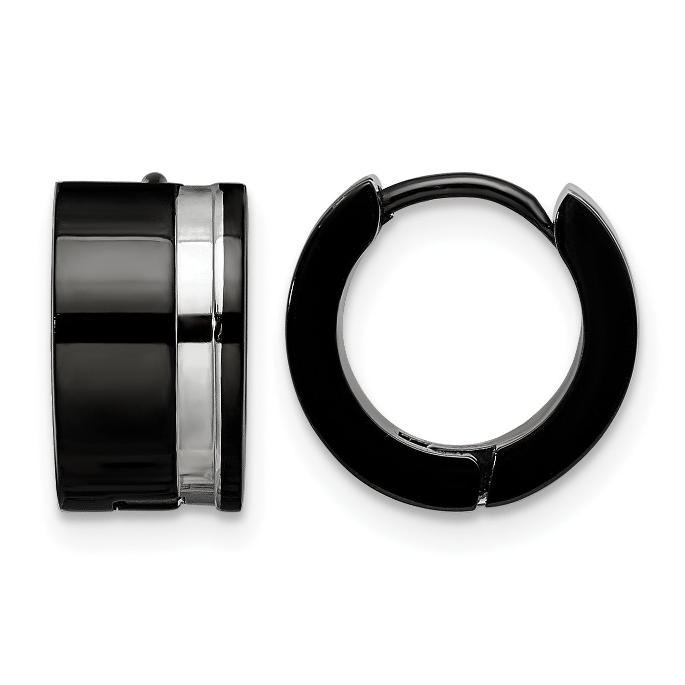 Stainless Steel Black Polished Hinged Huggie Hoop Earrings Main image