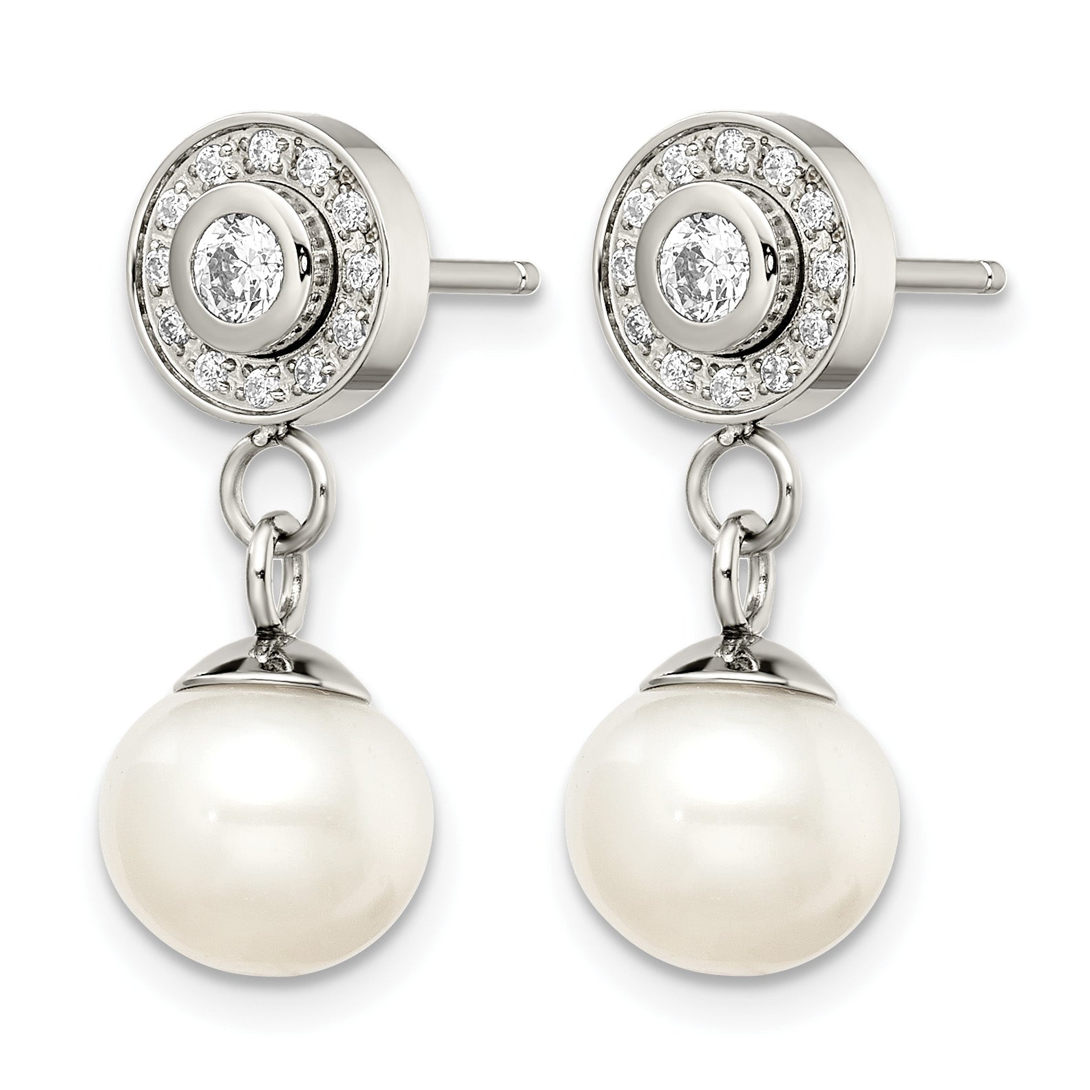 Stainless Steel Polished Pear Cubic Zirconia Drop Dangle Earrings for Women Secondary image