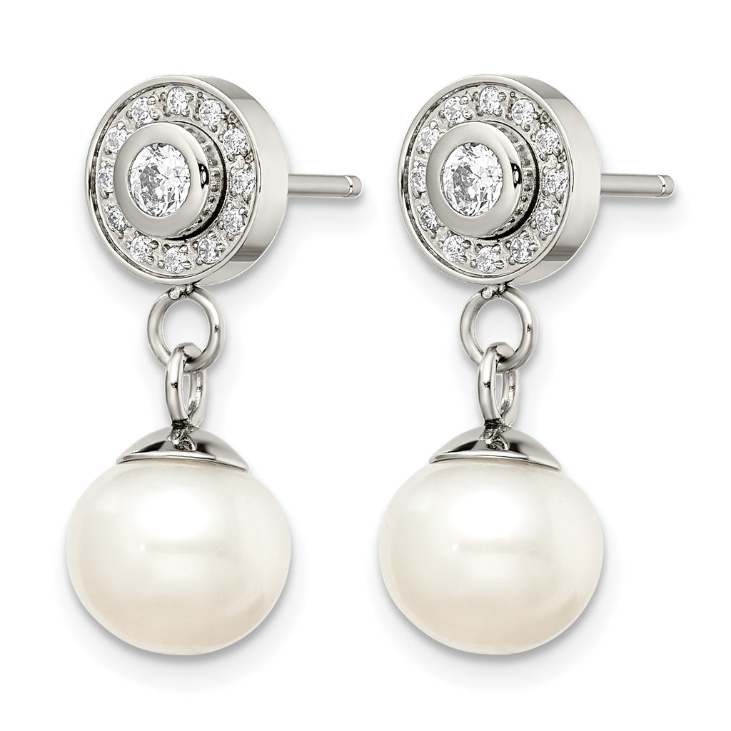 Stainless Steel Polished Pear Cubic Zirconia Drop Dangle Earrings for Women