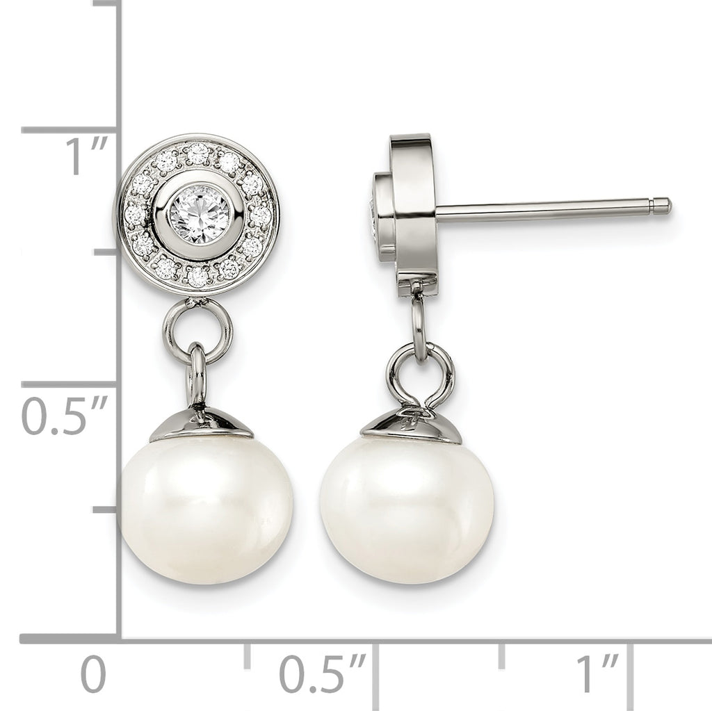 Stainless Steel Polished Pear Cubic Zirconia Drop Dangle Earrings for Women