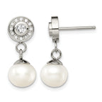 Stainless Steel Polished Pear Cubic Zirconia Drop Dangle Earrings for Women