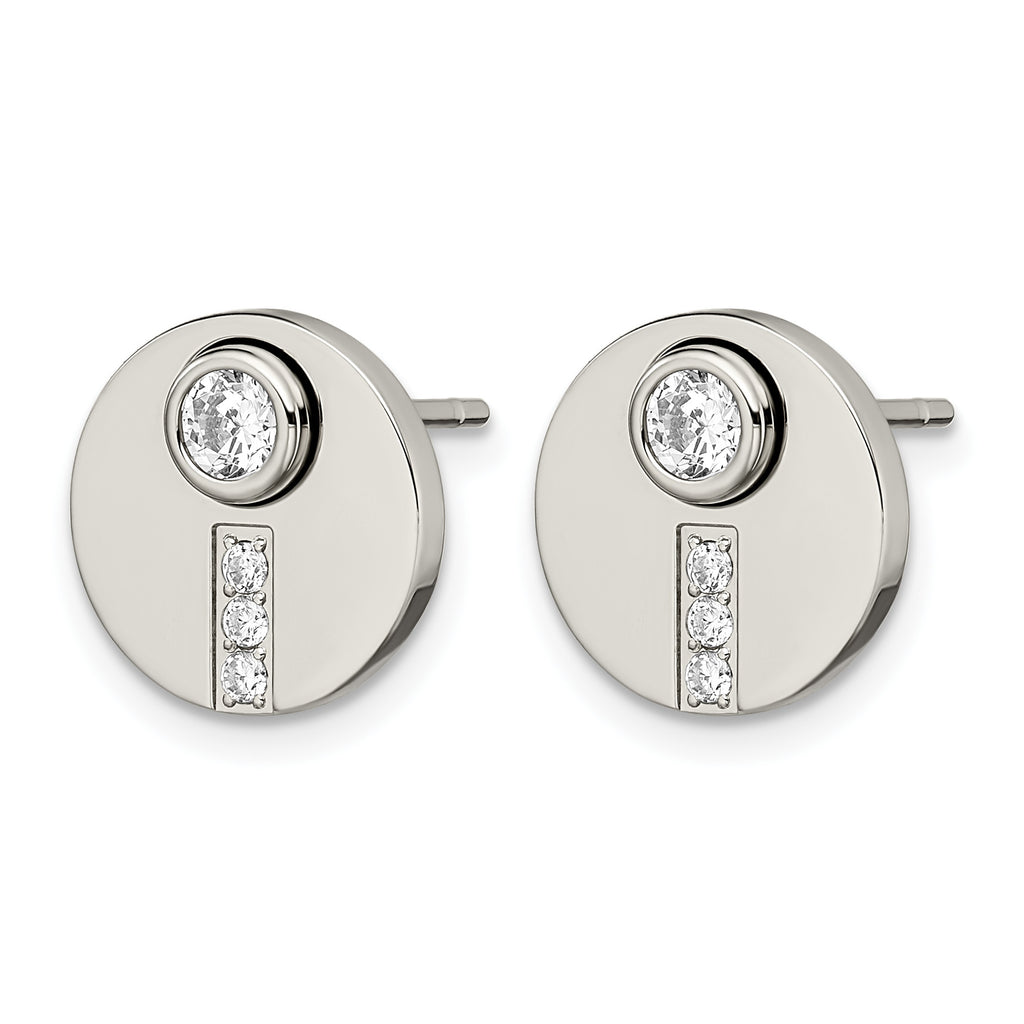 Stainless Steel Polished Cubic Zirconia Button Earrings for Women