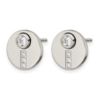 Stainless Steel Polished Cubic Zirconia Button Earrings for Women