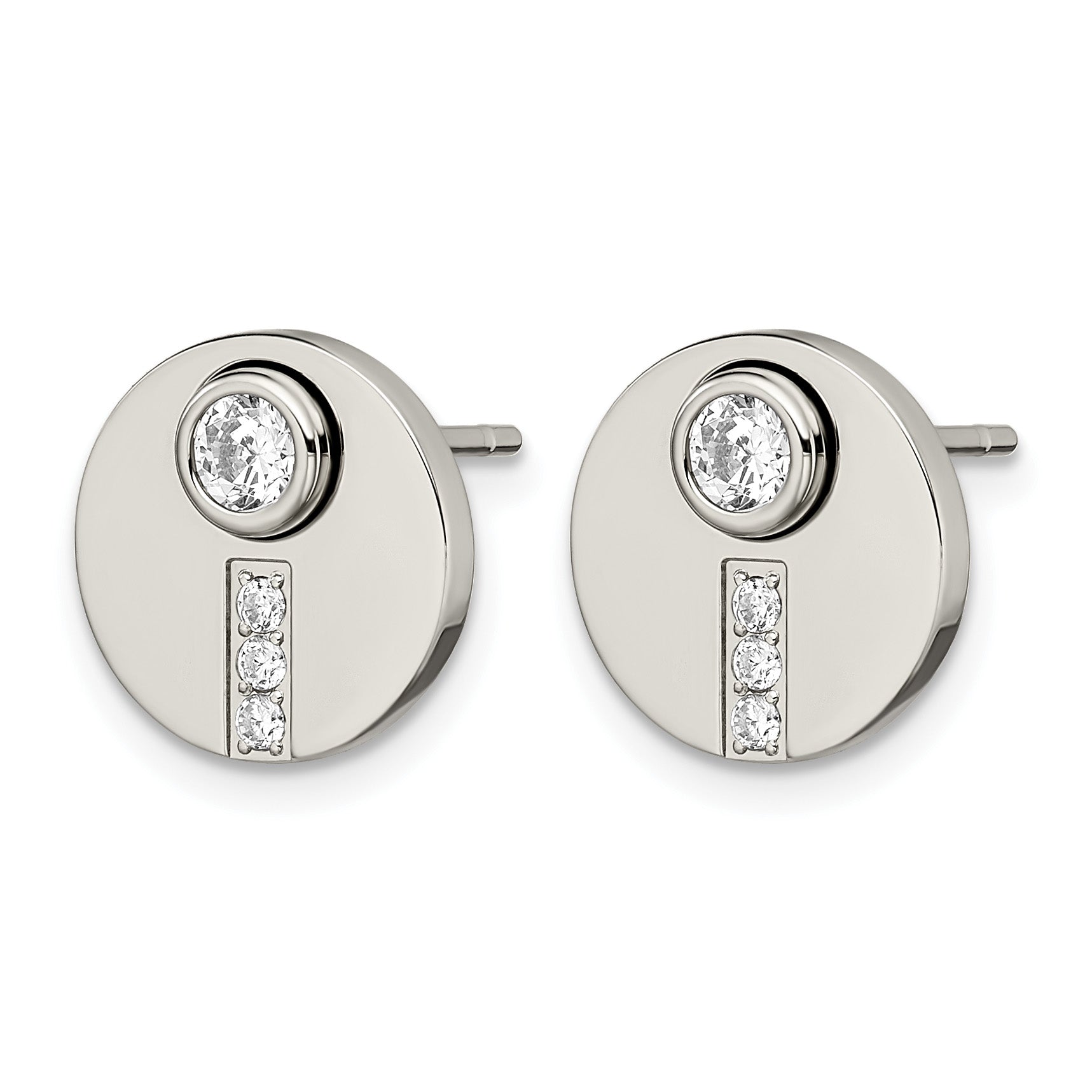 Stainless Steel Polished Cubic Zirconia Button Earrings for Women