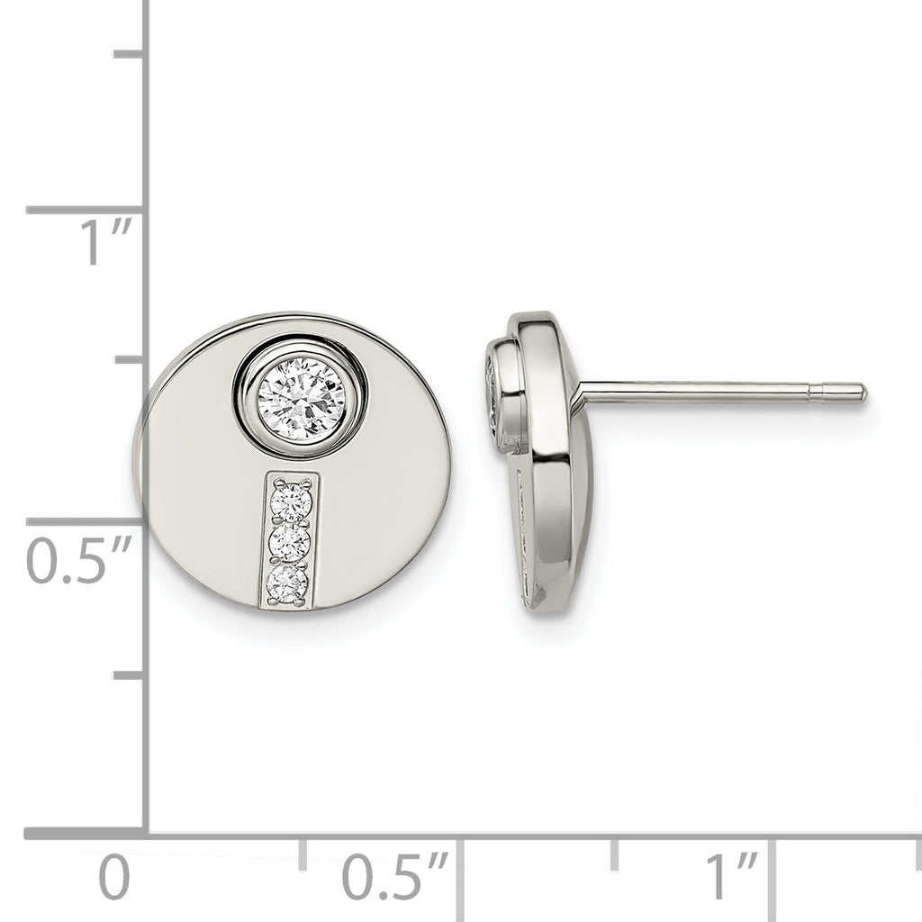 Stainless Steel Polished Cubic Zirconia Button Earrings for Women