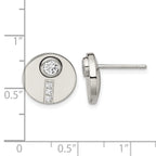 Stainless Steel Polished Cubic Zirconia Button Earrings for Women