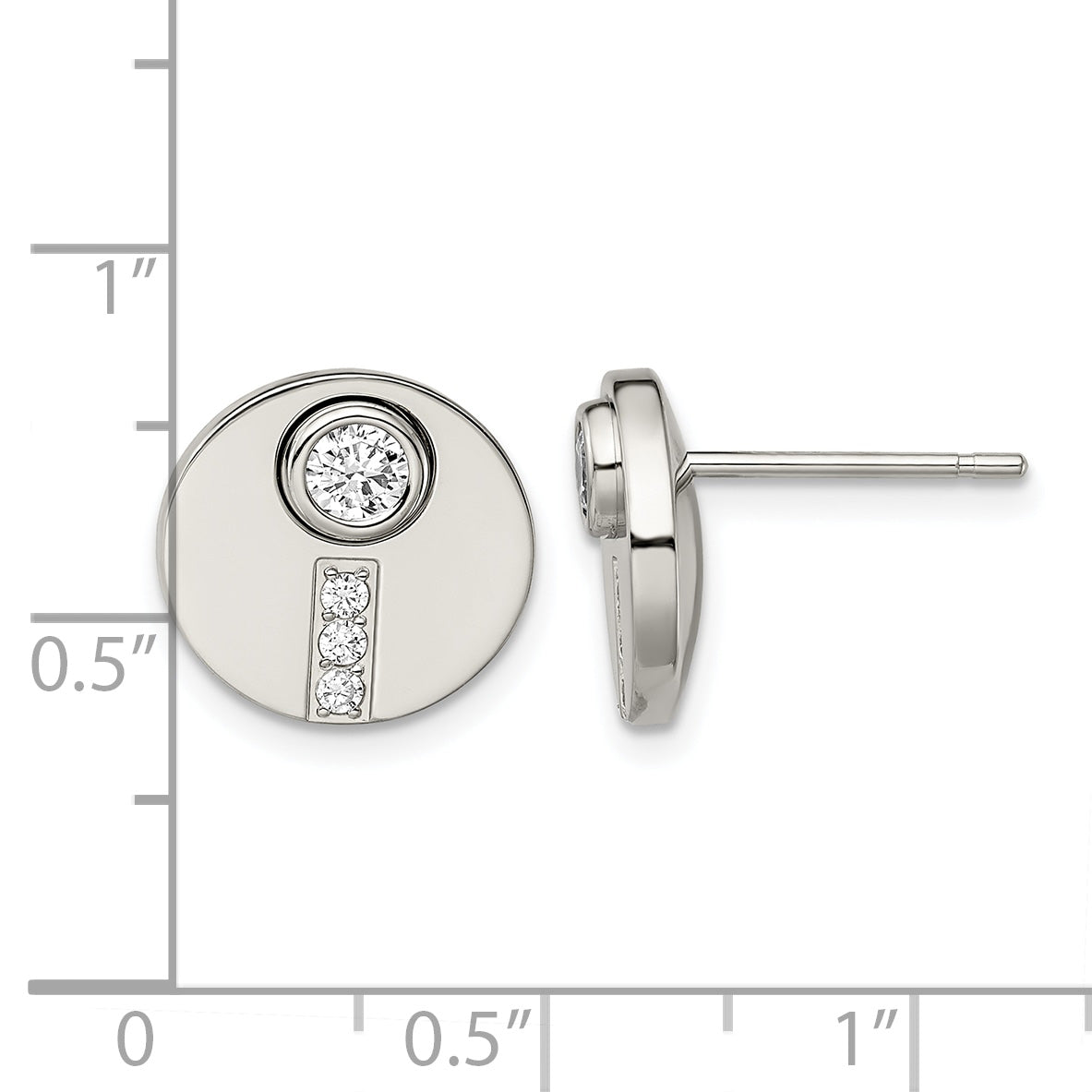 Stainless Steel Polished Cubic Zirconia Button Earrings for Women