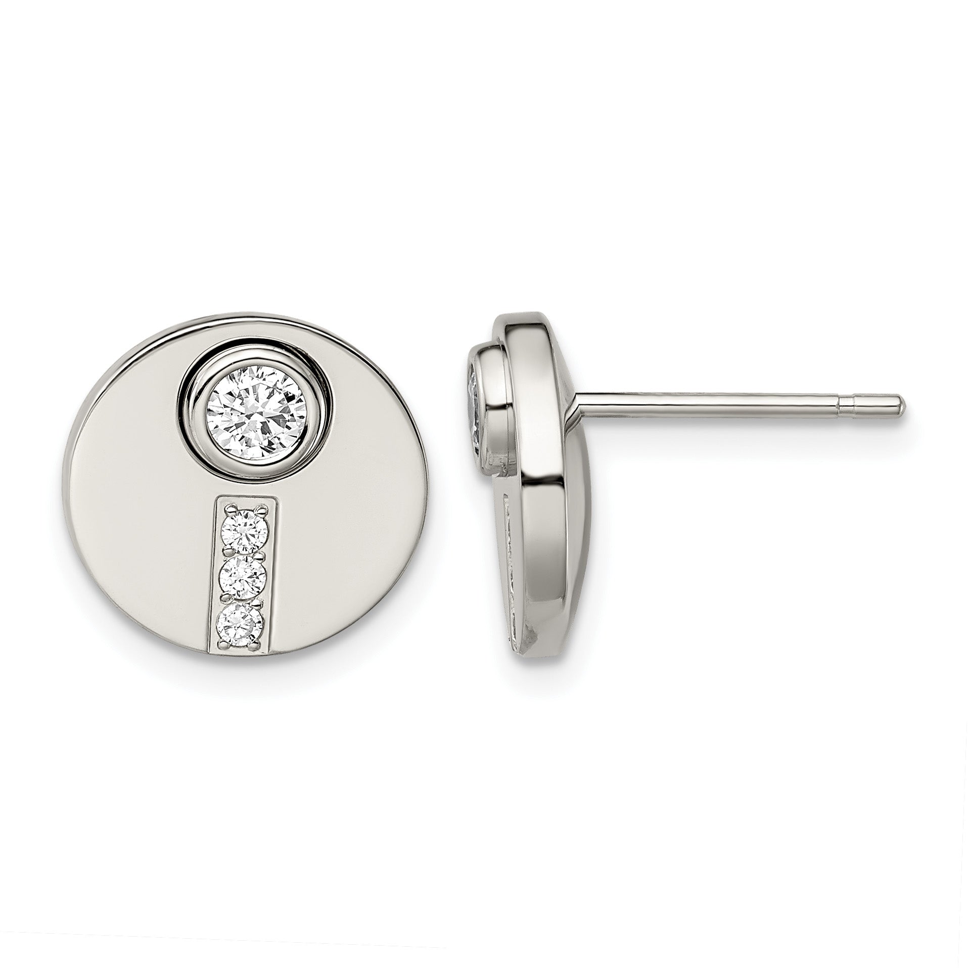Stainless Steel Polished Cubic Zirconia Button Earrings for Women Main image