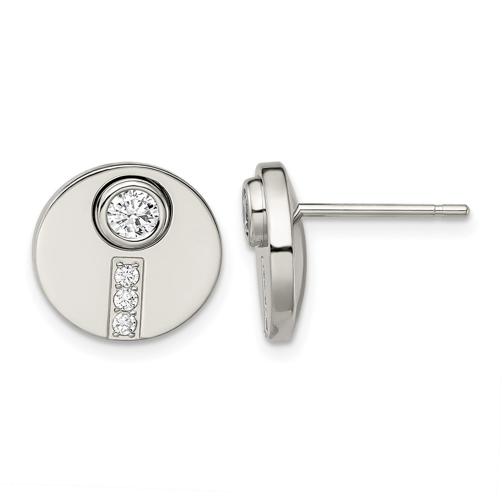 Stainless Steel Polished Cubic Zirconia Button Earrings for Women