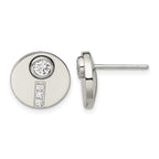 Stainless Steel Polished Cubic Zirconia Button Earrings for Women