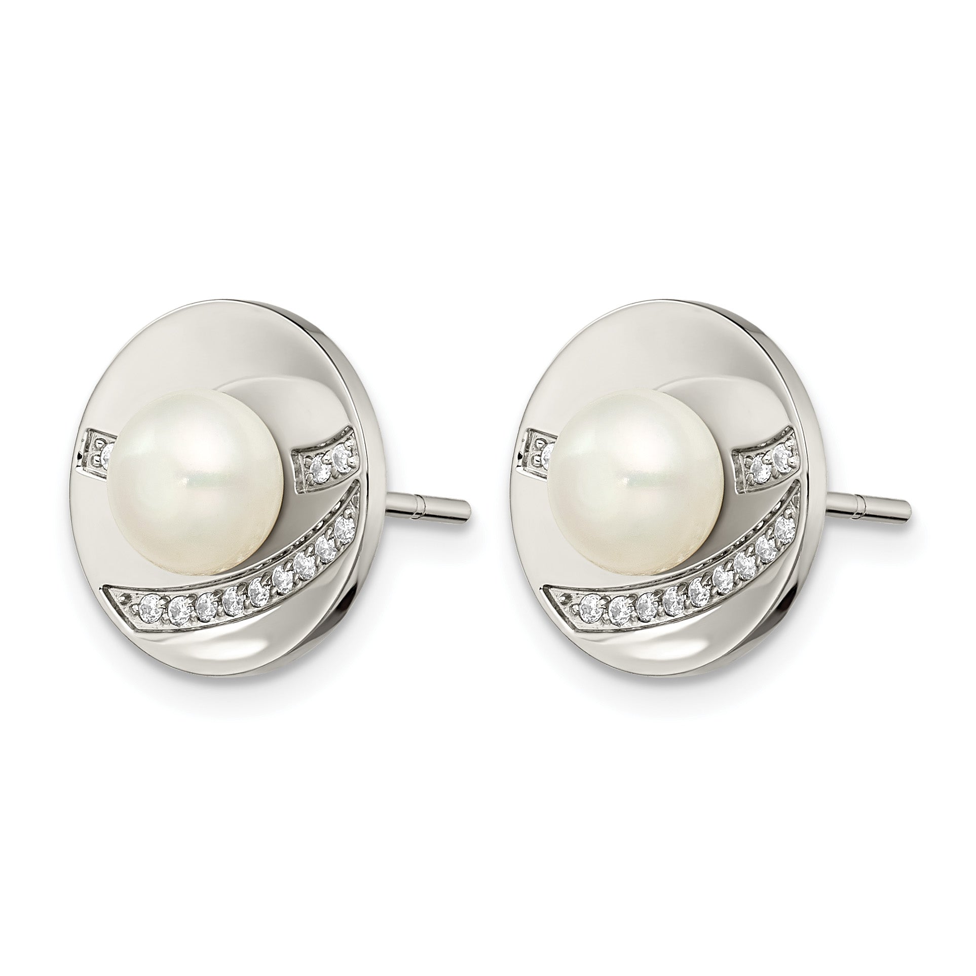 Stainless Steel Polished Pear Cubic Zirconia Button Earrings for Women Secondary image