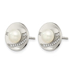 Stainless Steel Polished Pear Cubic Zirconia Button Earrings for Women