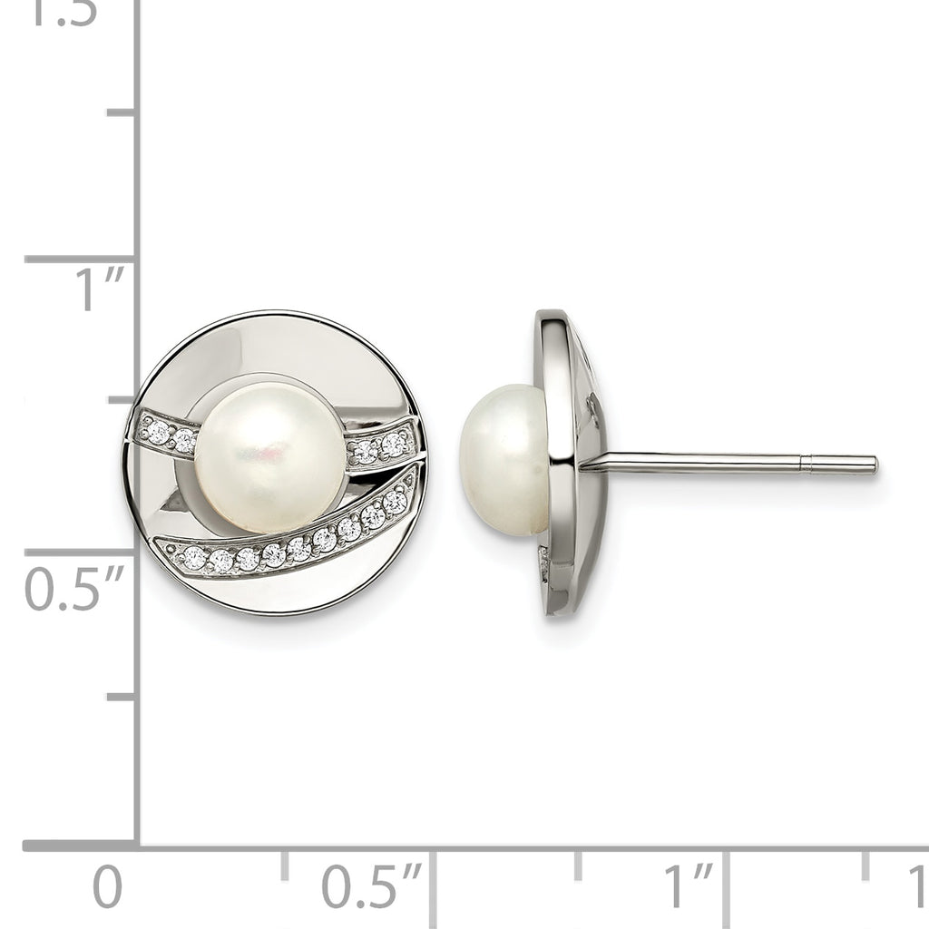 Stainless Steel Polished Pear Cubic Zirconia Button Earrings for Women