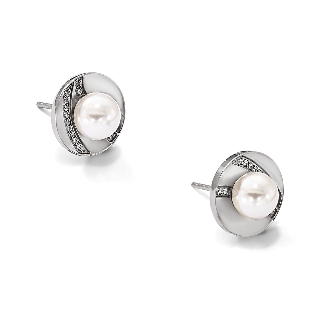 Stainless Steel Polished Pear Cubic Zirconia Button Earrings for Women