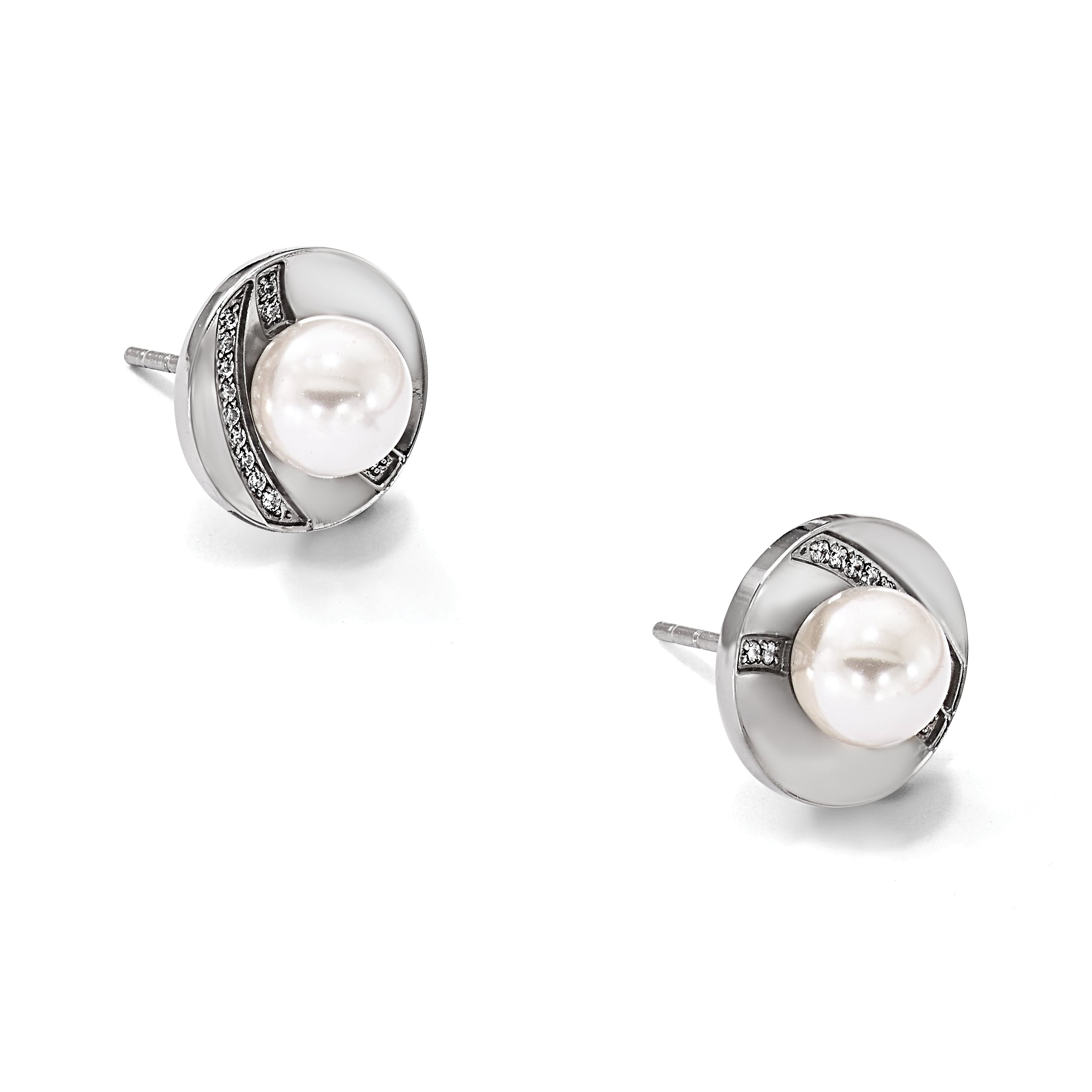 Stainless Steel Polished Pear Cubic Zirconia Button Earrings for Women