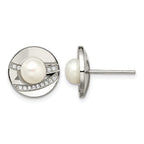 Stainless Steel Polished Pear Cubic Zirconia Button Earrings for Women