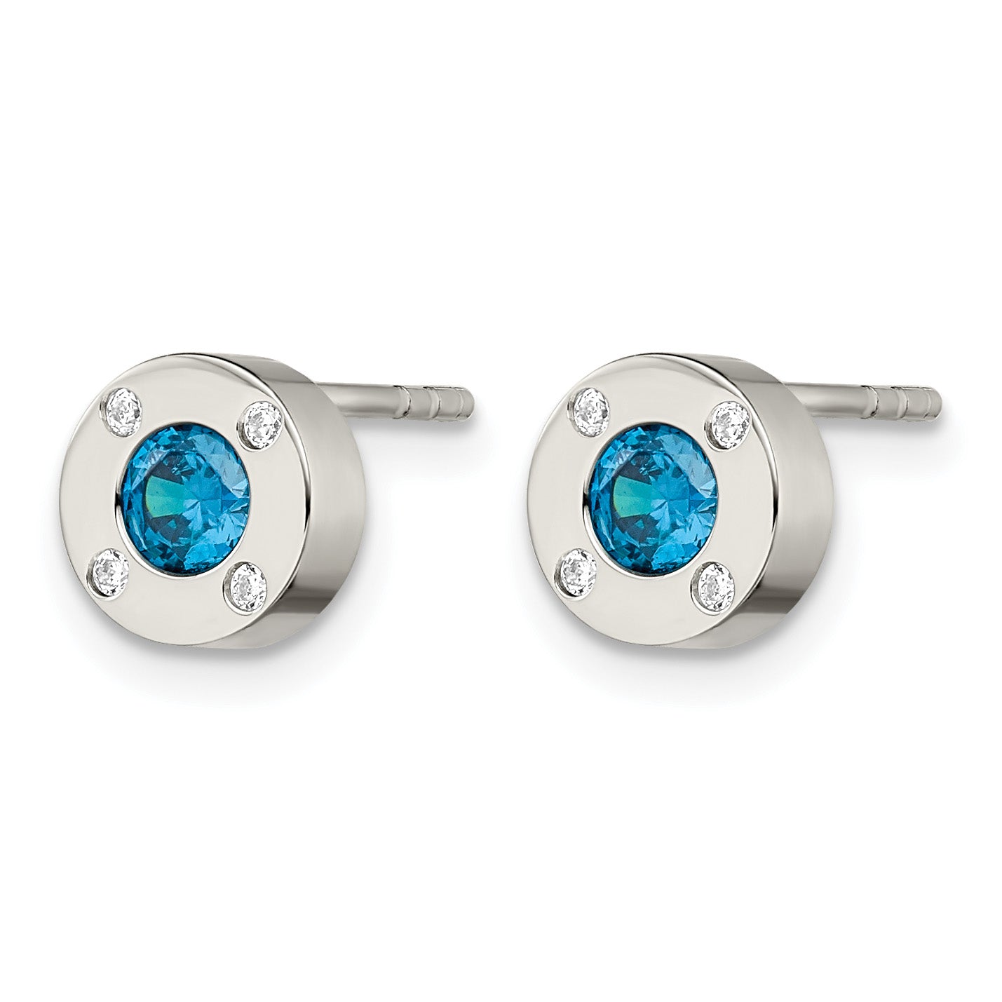 Stainless Steel Polished Blue Cubic Zirconia Birthstone Stud Earrings for Women Secondary image