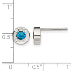Stainless Steel Polished Blue Cubic Zirconia Birthstone Stud Earrings for Women