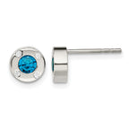Stainless Steel Polished Blue Cubic Zirconia Birthstone Stud Earrings for Women