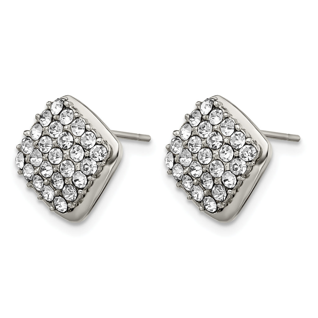 Stainless Steel Polished Square Crystal Cluster Button Earrings for Women